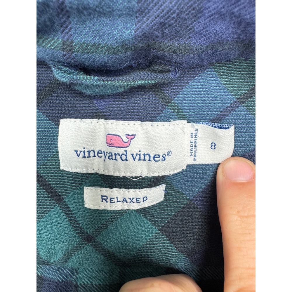 Vineyard Vines Womens Relaxed Fit Plaid Flannel Shirt Green Navy Blue Size 8 - Picture 3 of 7